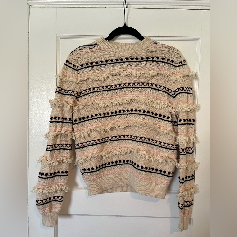 & Other Stories Fringey Jacquard Crew Neck Sweater